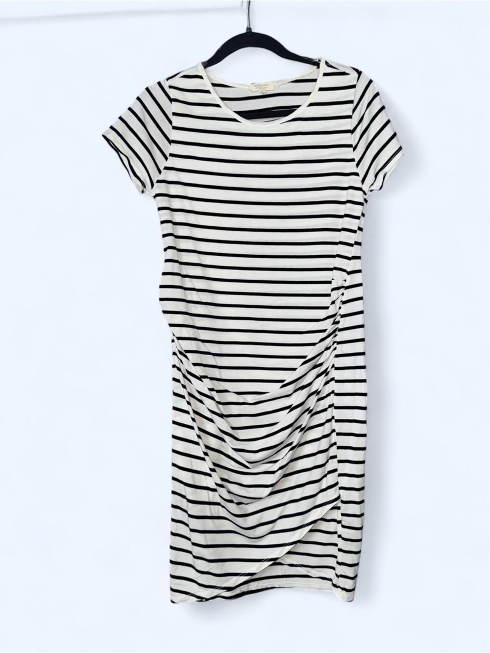 Heart Hips Black and White Striped Short Sleeve Maternity Midi Dress